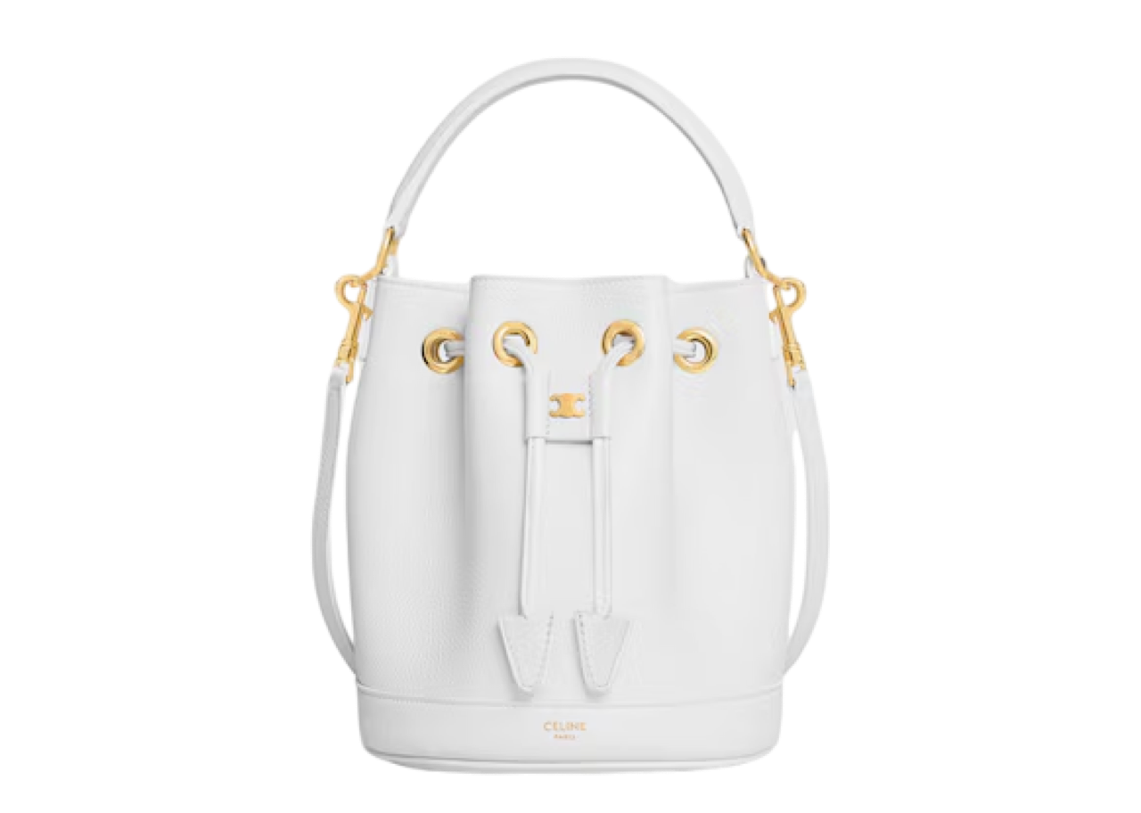 Celine Teen Clara Bag In Supple Grained Arctic White