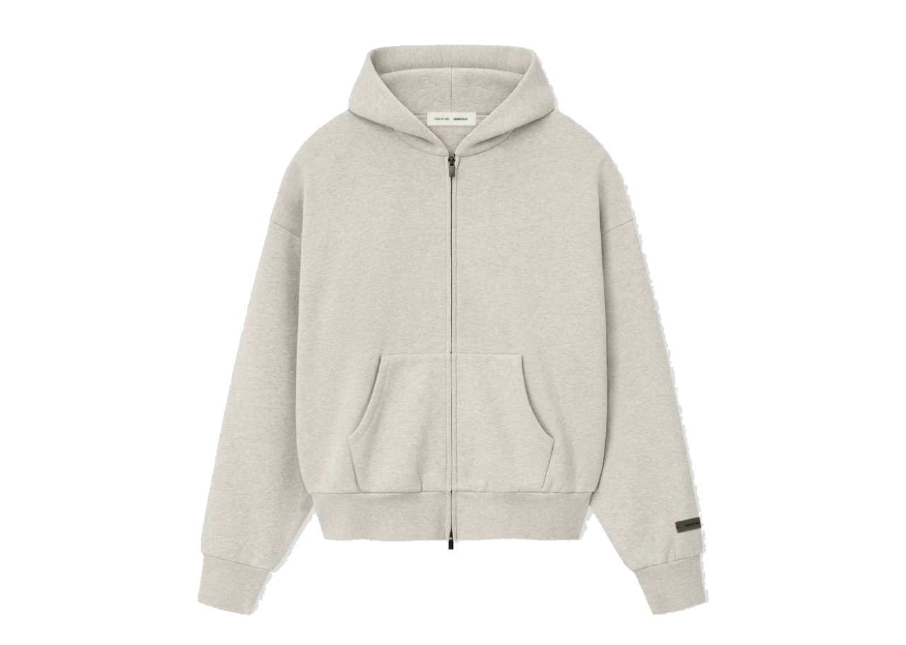 Fear of God Essentials Classic Fit Fleece Zip Hoodie Heather Stone