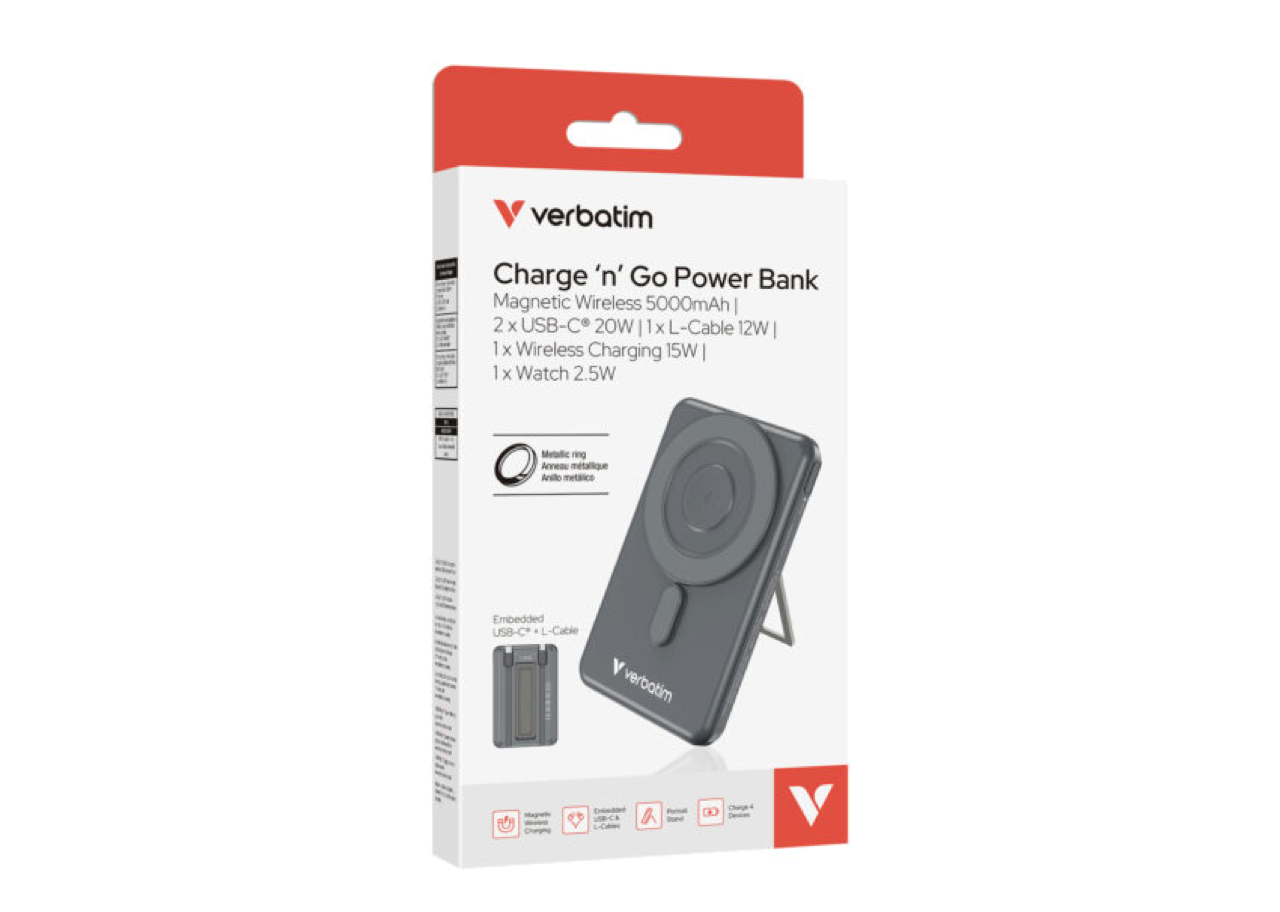 Verbatim 5-in-1 Charge ‘n’ Go 5000/10000mAh Magnetic Wireless Power Bank