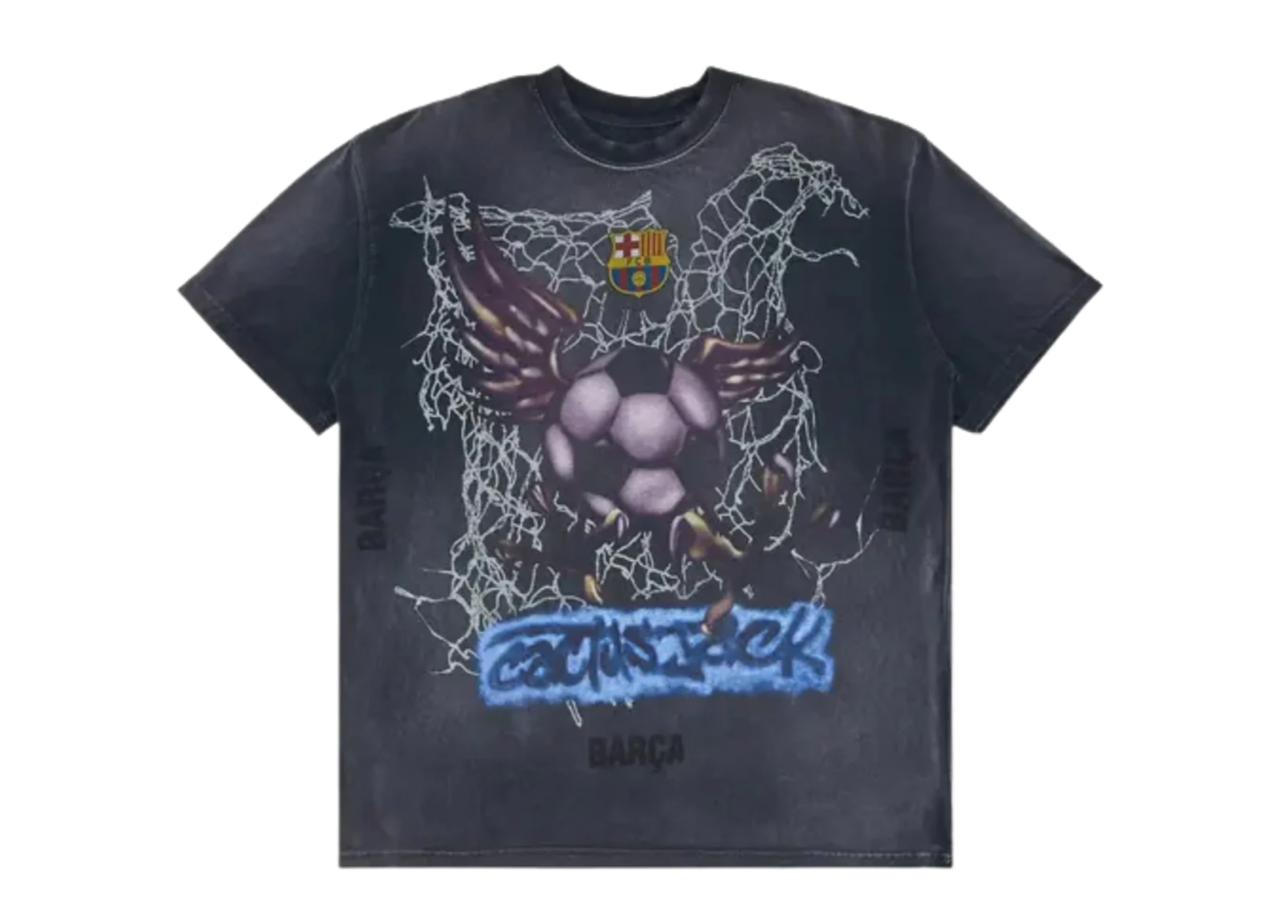 Travis Scott Cactus Jack x FCB Washed Spray Logo T-Shirt Black
