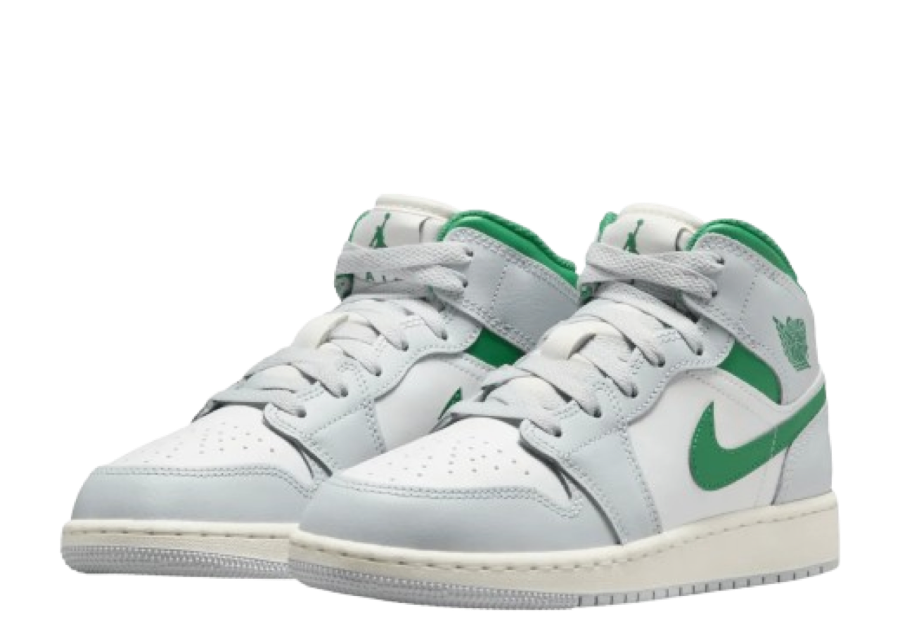 Air Jordan 1 Mid White Pure Platinum Pine Green (Grade School) - photo 2