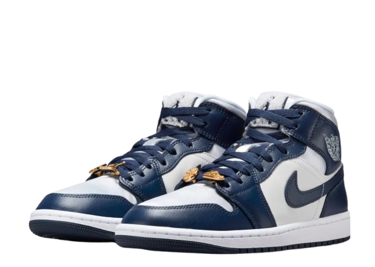 Air Jordan 1 Mid Football Grey White Mid night Navy (Women's) - photo 2