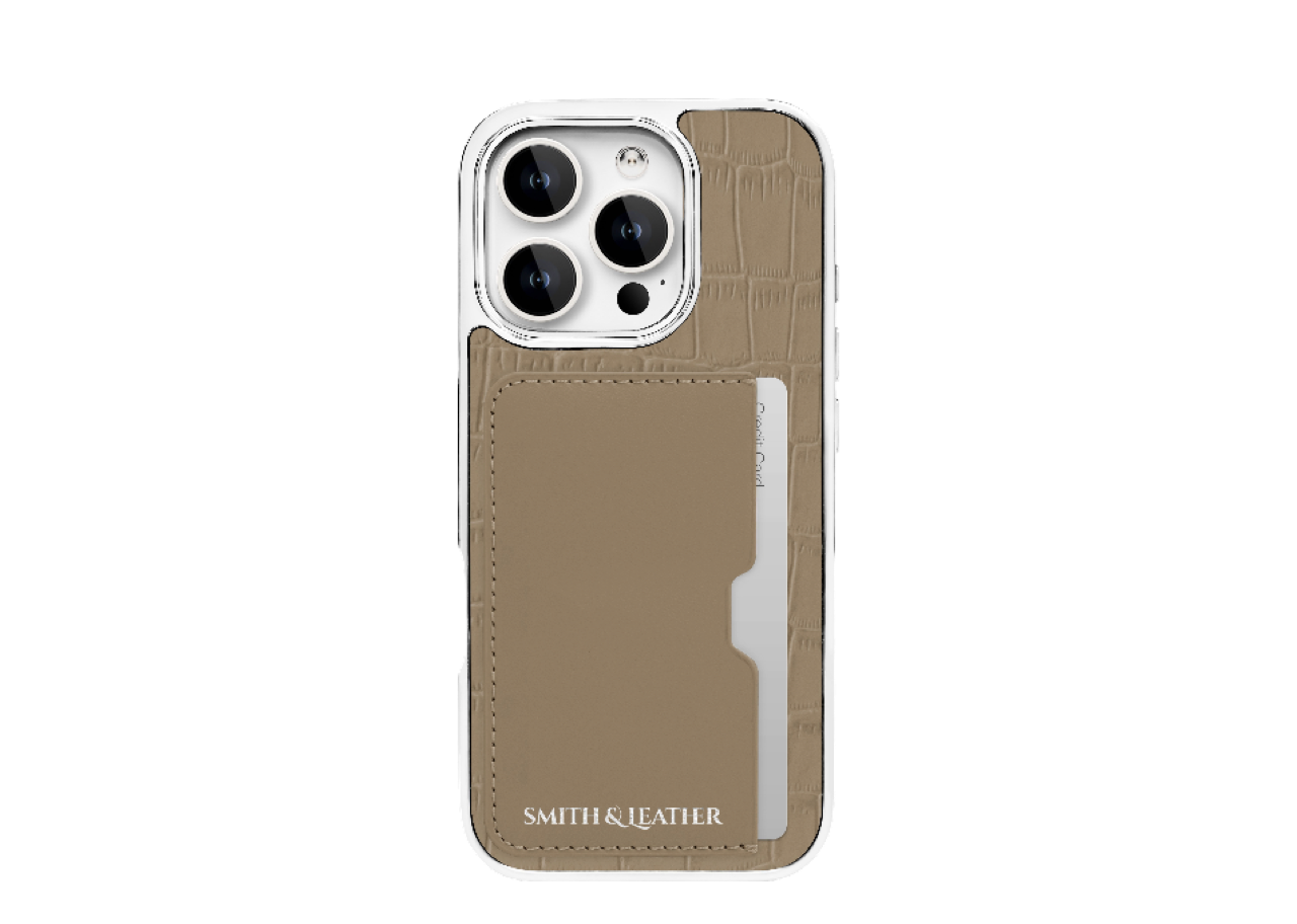 Smith&Leather iPhone 15 Pro Max Frame Card Holder Case Soft Taupe