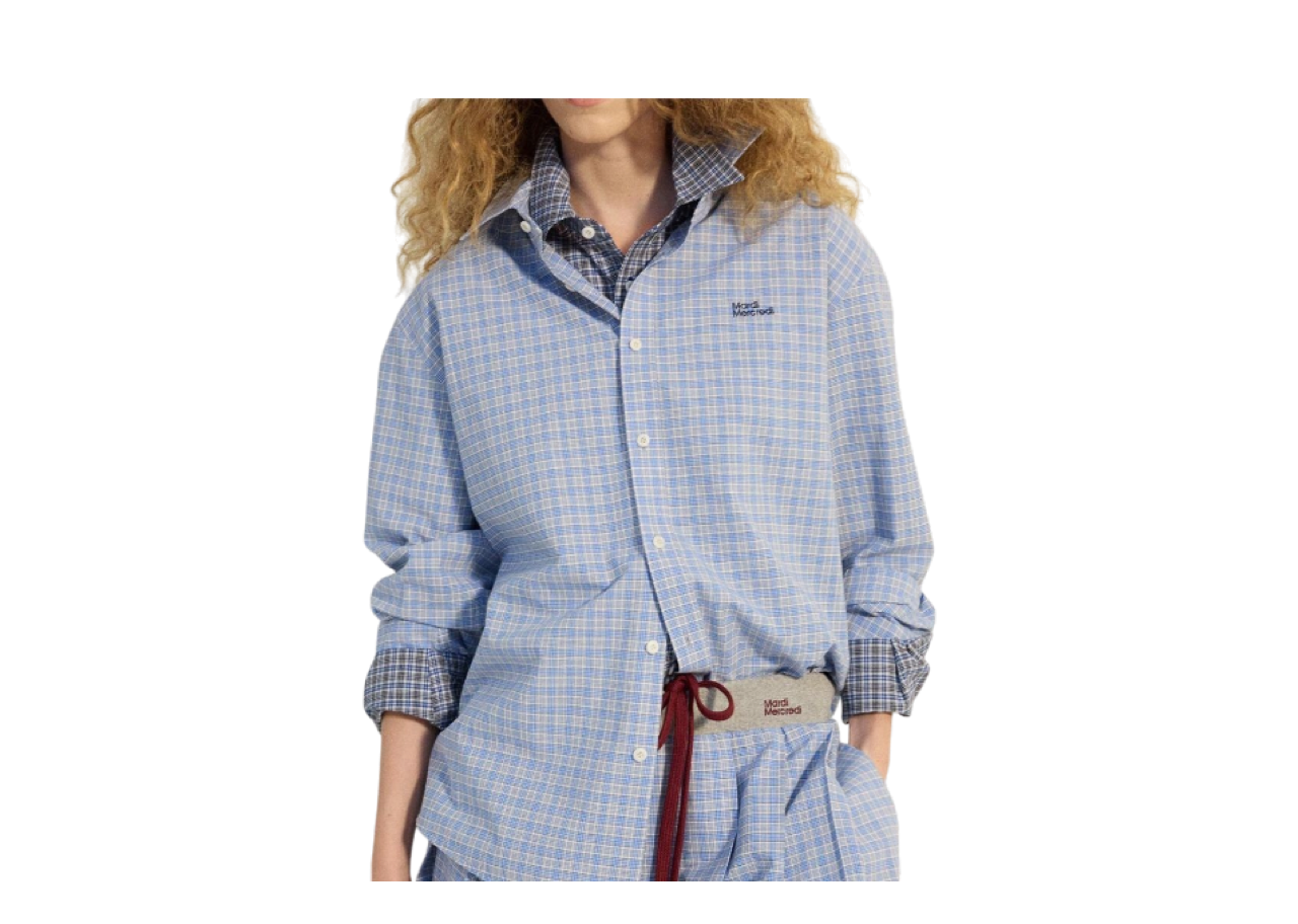Mardi Mercredi Cotton Shirt Check Logo Blue - photo 2