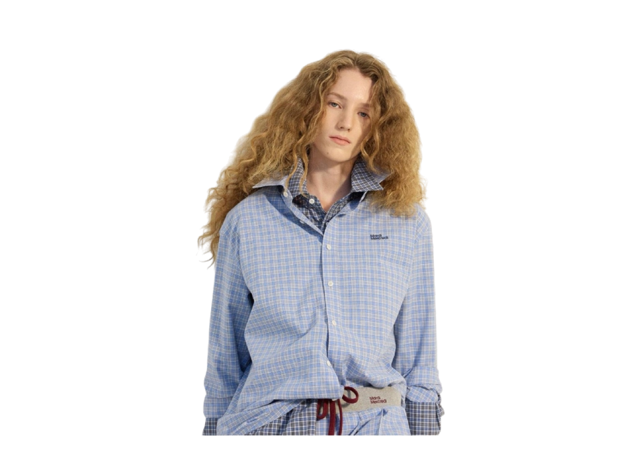 Mardi Mercredi Cotton Shirt Check Logo Blue
