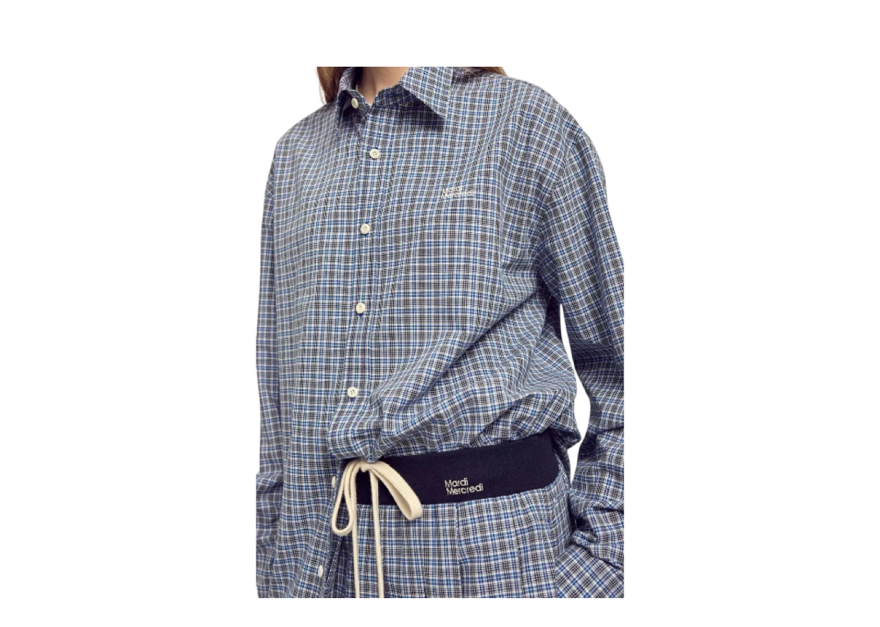 Mardi Mercredi Cotton Shirt Check Logo Navy - photo 2