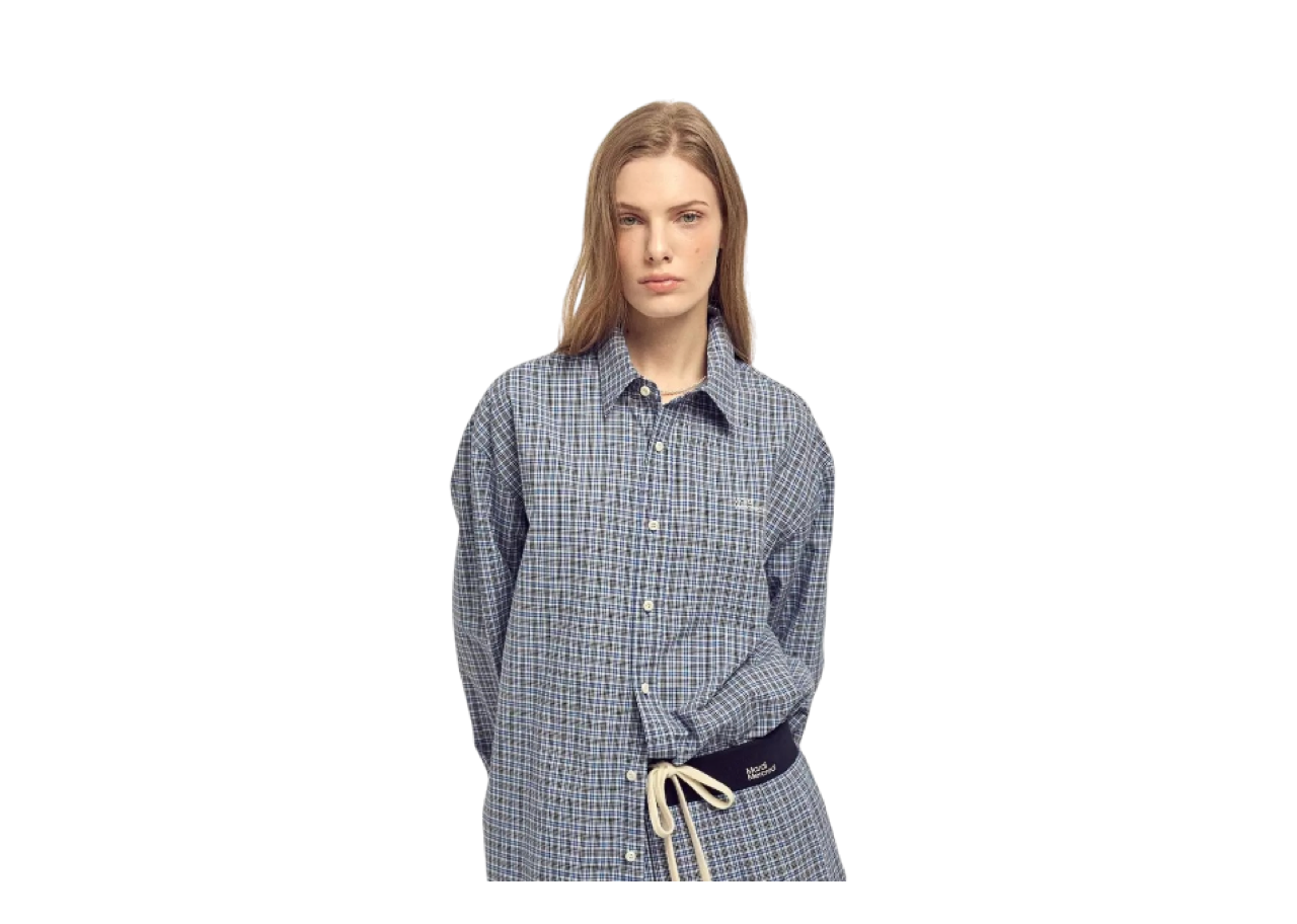 Mardi Mercredi Cotton Shirt Check Logo Navy