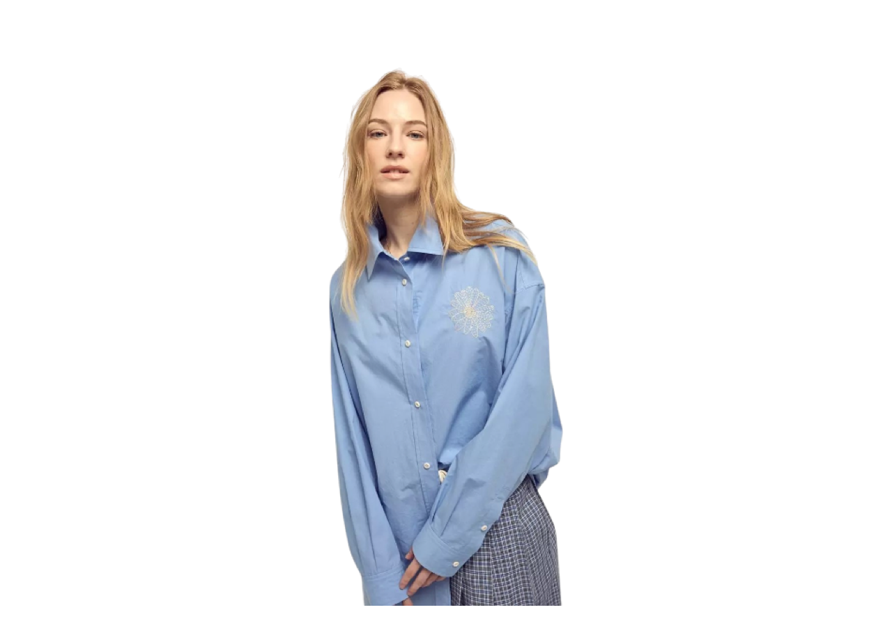 Mardi Mercredi Cotton Poplin Shirt Blue Cream - photo 2