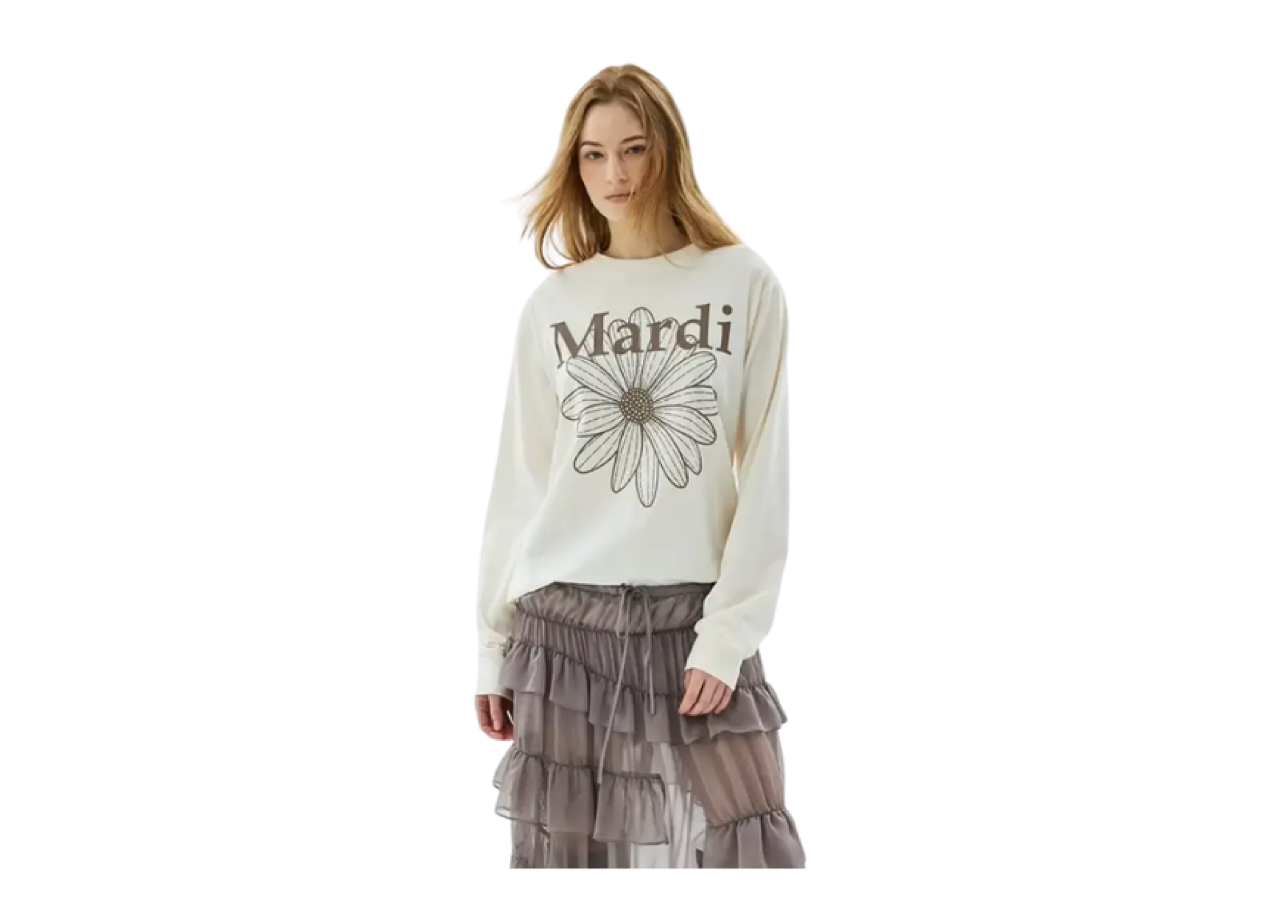 Mardi Mercredi Tshirt Long Sleeve Flowermardi Cream Taupe