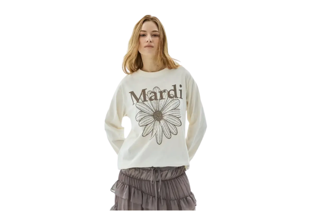 Mardi Mercredi Tshirt Long Sleeve Flowermardi Cream Taupe - photo 2