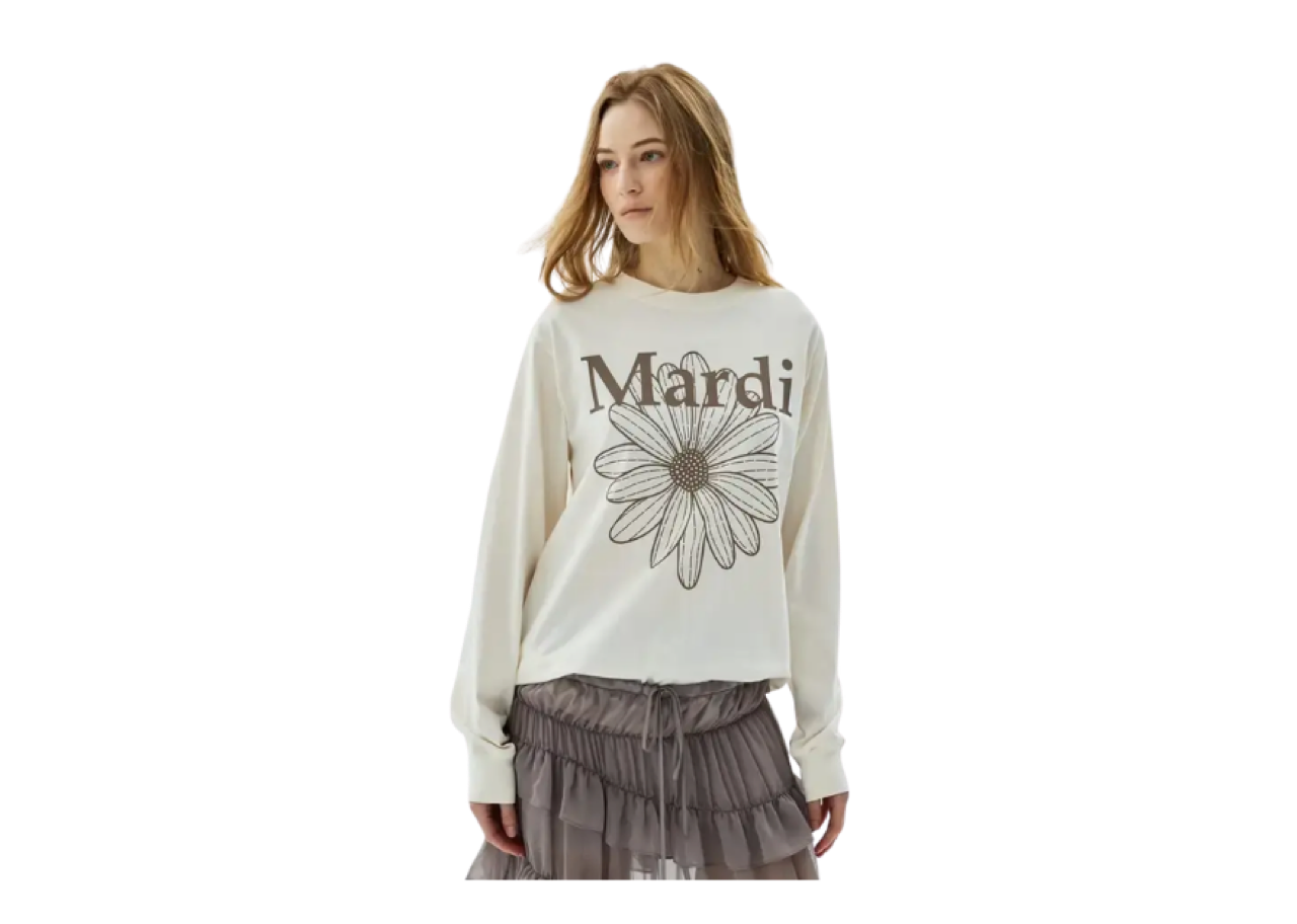 Mardi Mercredi Tshirt Long Sleeve Flowermardi Cream Taupe - photo 3