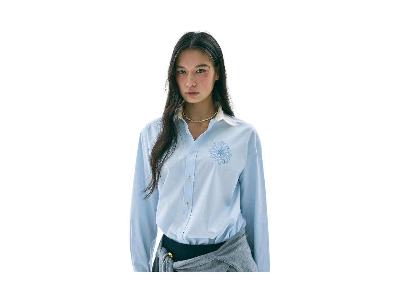 Mardi Mercredi Oxford Contrast Collar Shirt Sky Sky