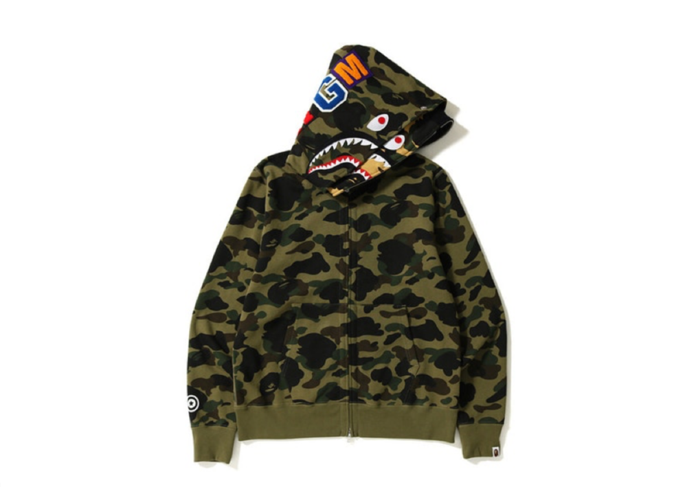 BAPE 1st Camo Shark Wide Full Zip Double Hoodie Green - photo 2