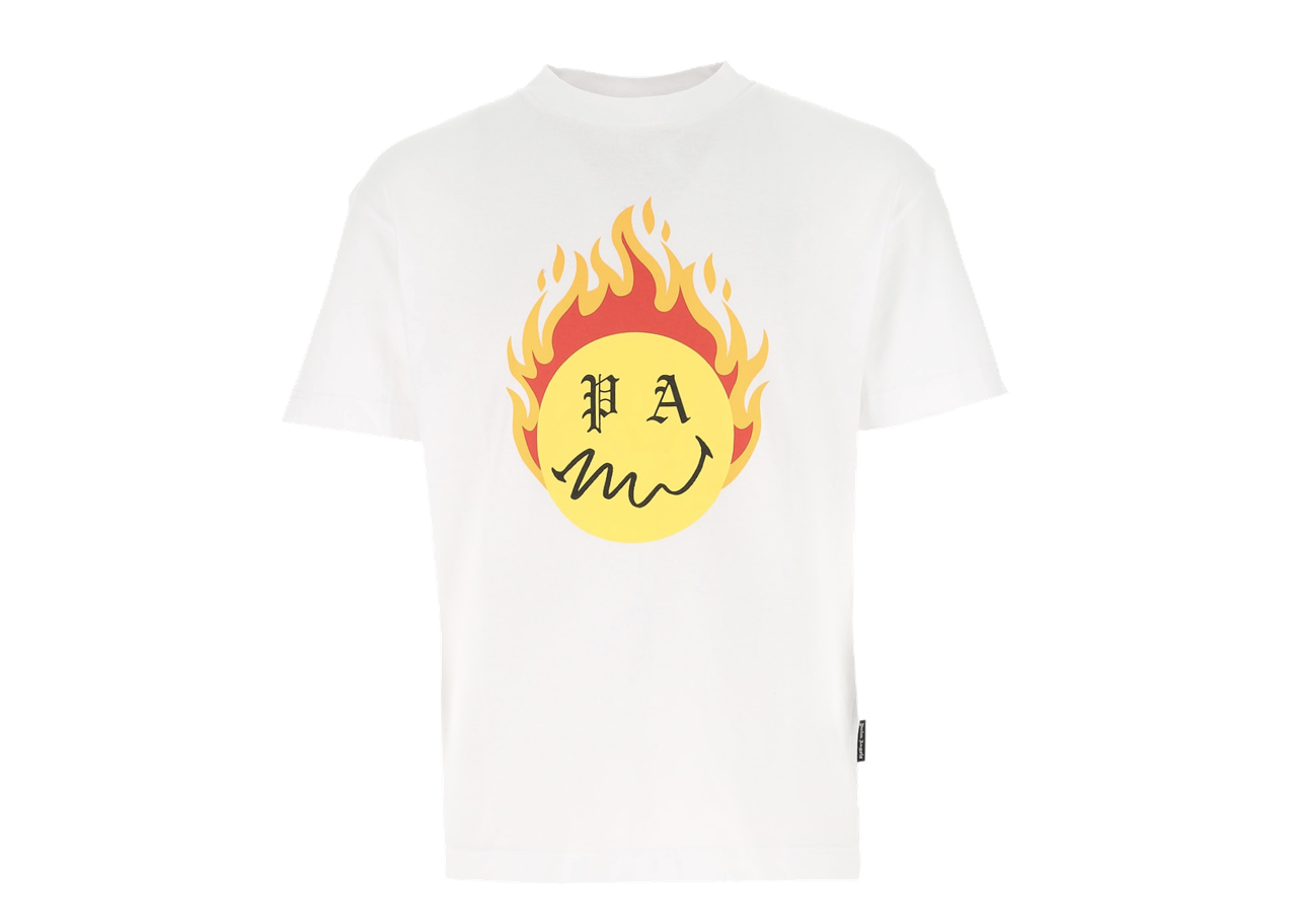 Palm Angels White Smiley Edition Burning Head Logo T-Shirt
