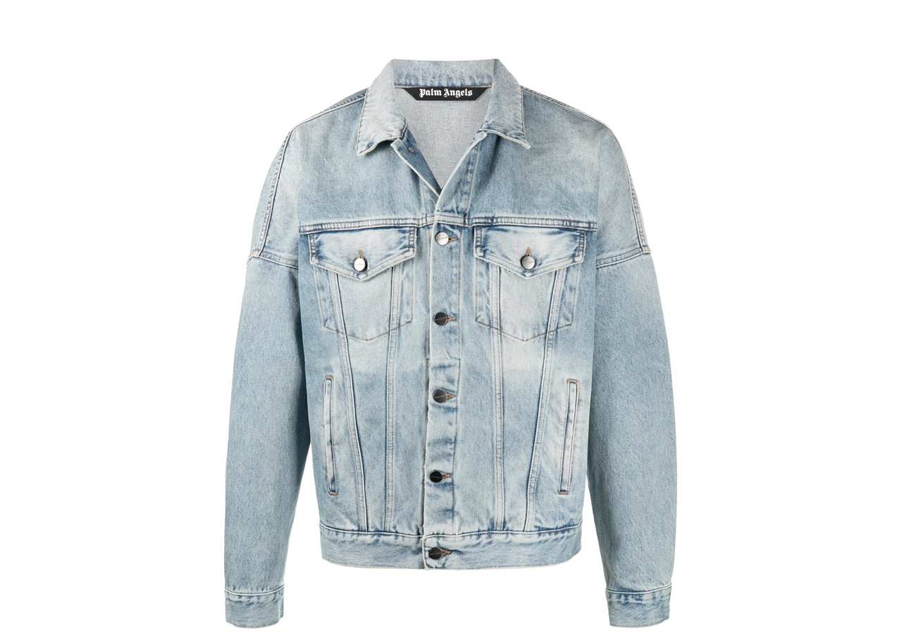 Palm Angels Logo Over Denim Jacket Light Blue White