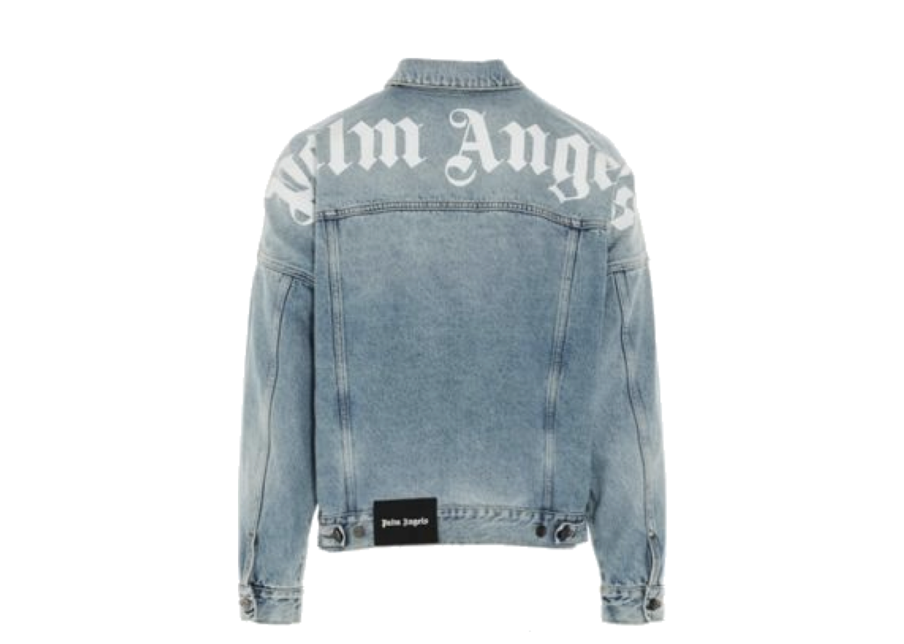 Palm Angels Logo Over Denim Jacket Light Blue White - photo 2
