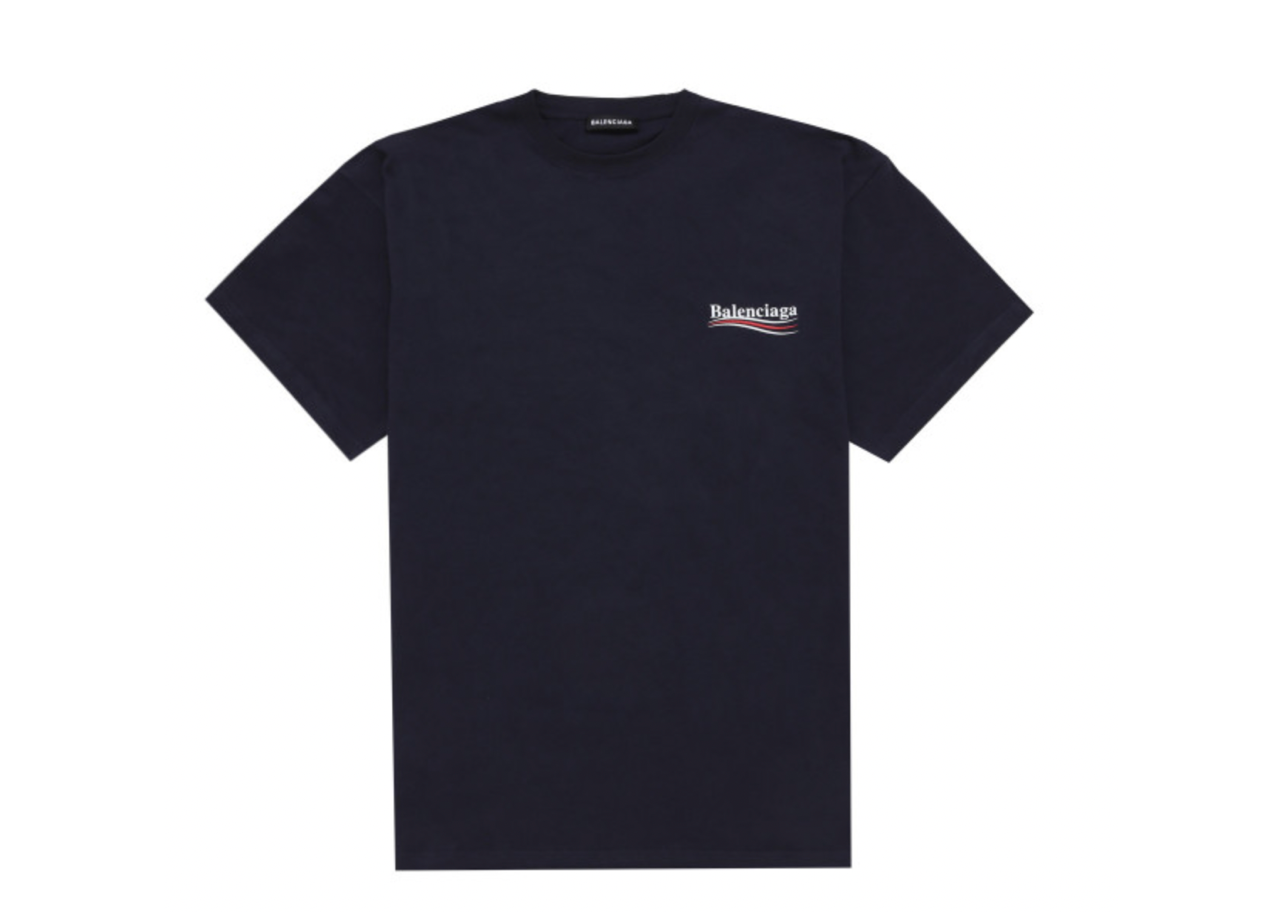 Balenciaga Political Logo T Shirt Navy