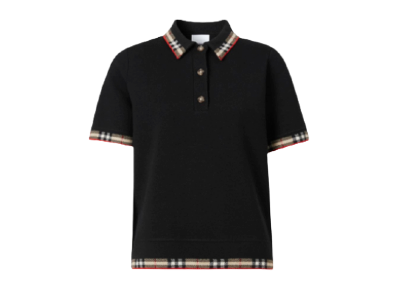 Burberry Check Trim Wool Blend Polo Shirt