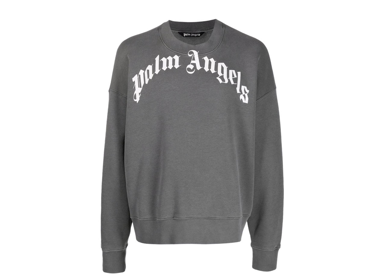 Palm Angels Curved Logo Cotton Sweatshirt Grey