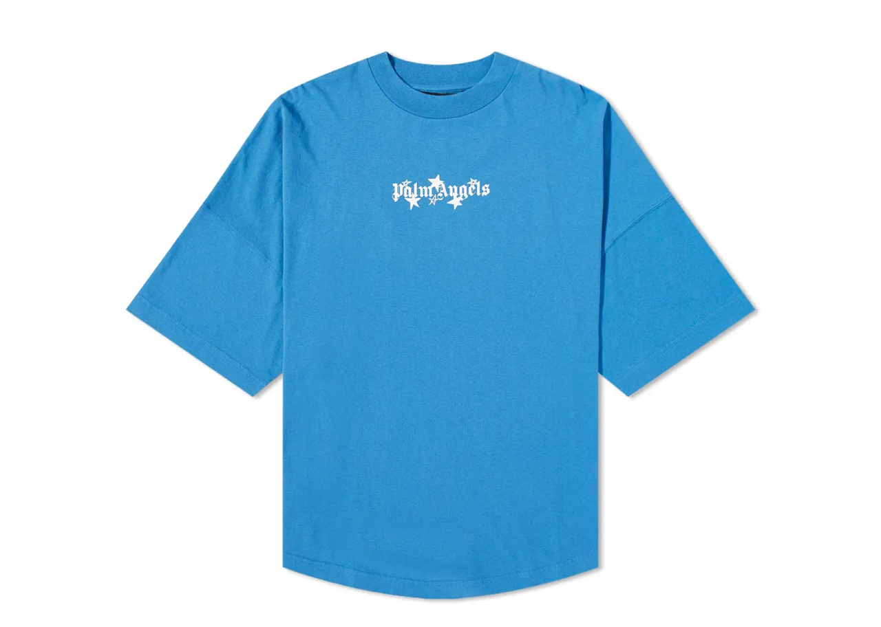 Palm Angels Shooting Stars Oversized Logo Tee Blue White