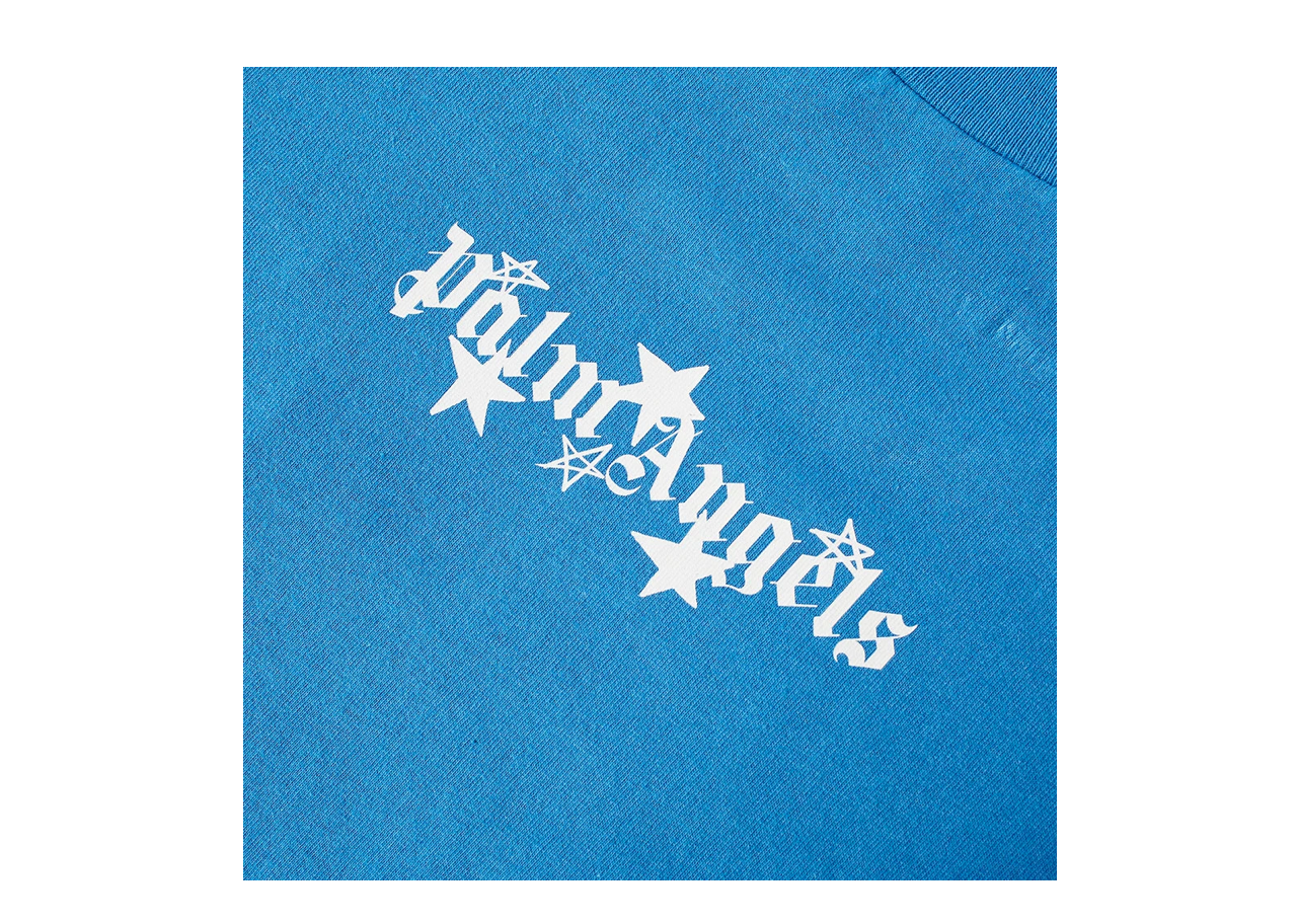 Palm Angels Shooting Stars Oversized Logo Tee Blue White - photo 3