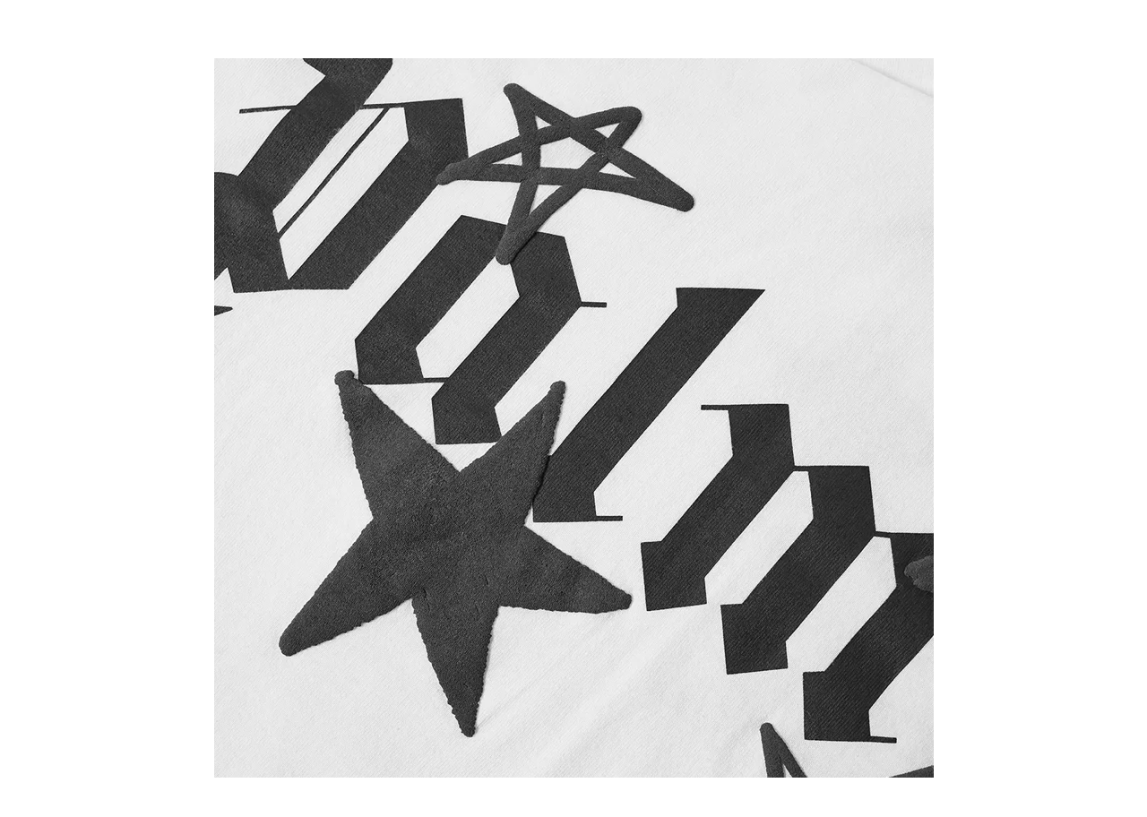 Palm Angels Shooting Stars Oversized Logo Short Sleeve Tee White Black - photo 4