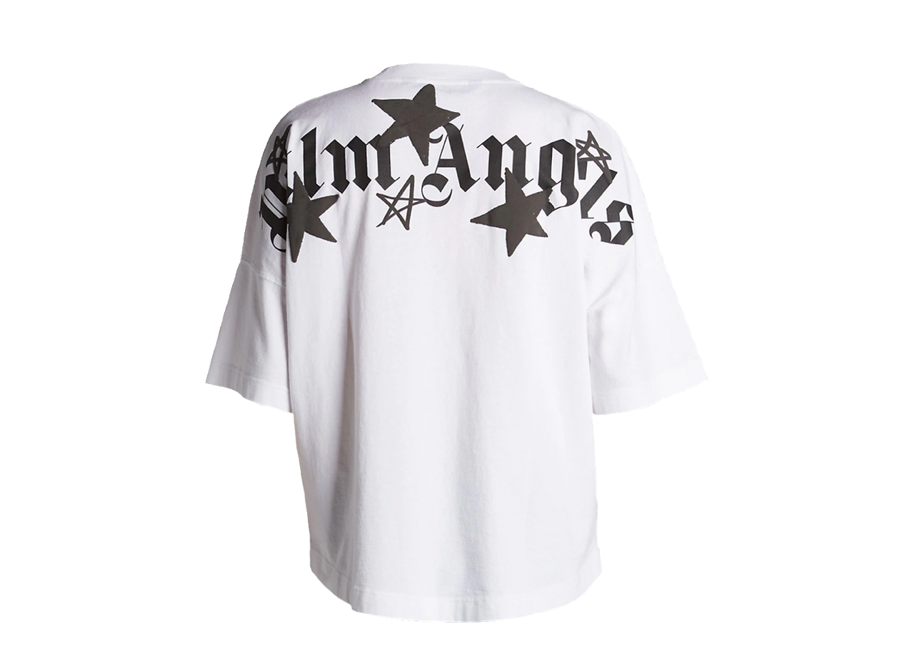 Palm Angels Shooting Stars Oversized Logo Short Sleeve Tee White Black - photo 2