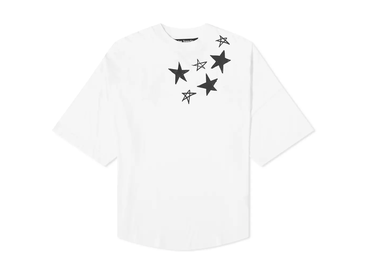 Palm Angels Shooting Stars Oversized Logo Short Sleeve Tee White Black