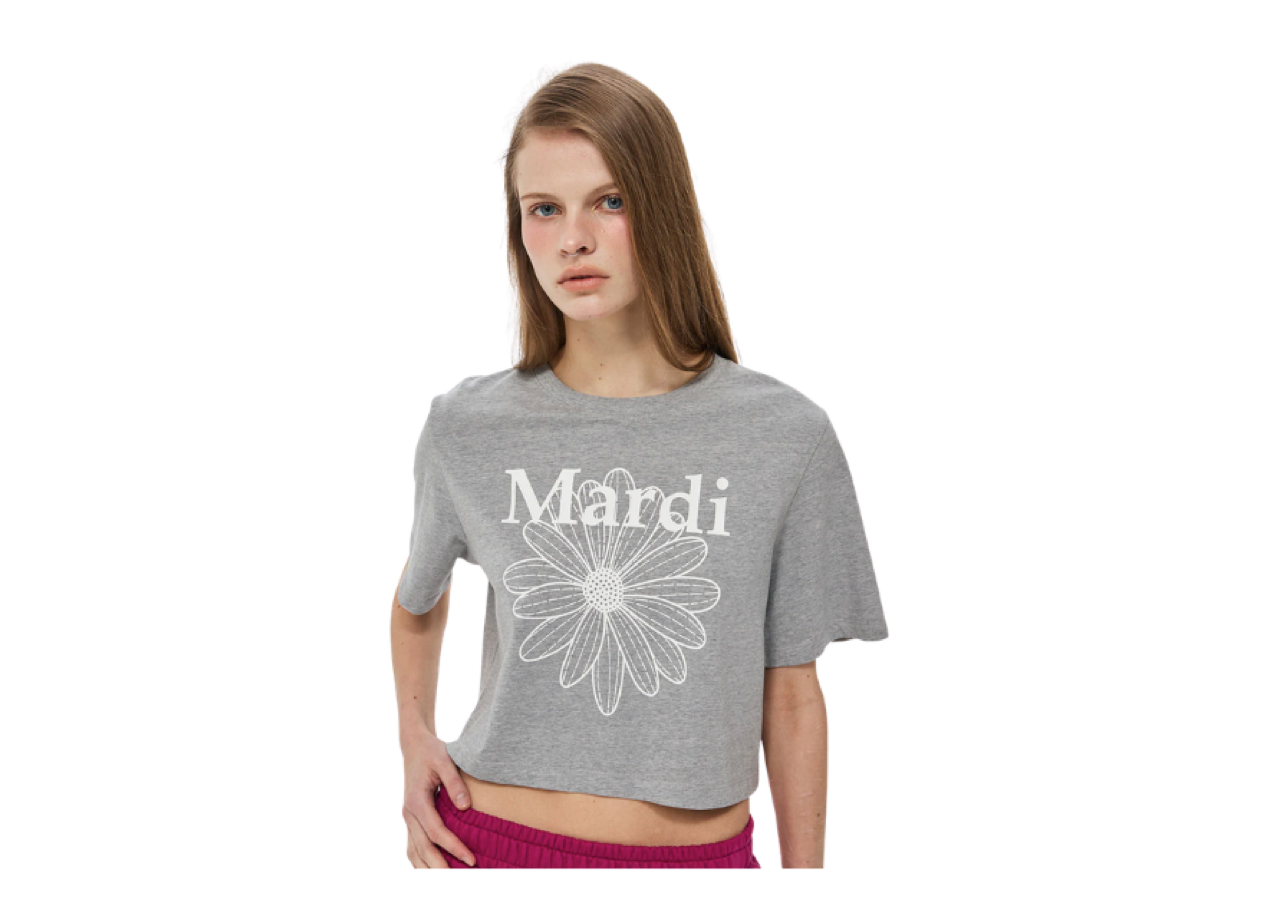 Mardi Mercredi Cropped Basic Tshirt Flowermardi Grey White