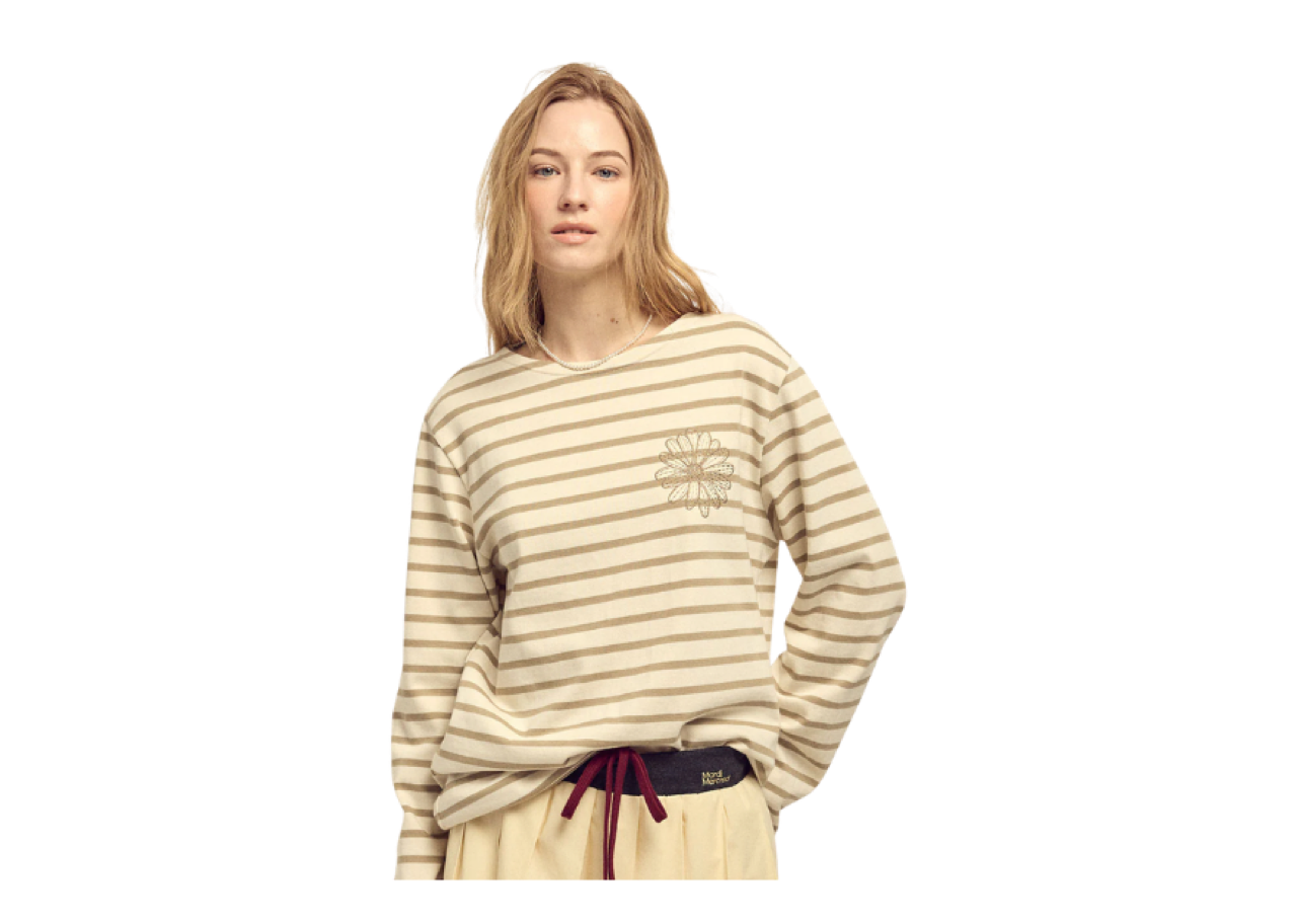 Mardi Mercredi Tshirt Long Sleeve Stripe Beige Chestnut