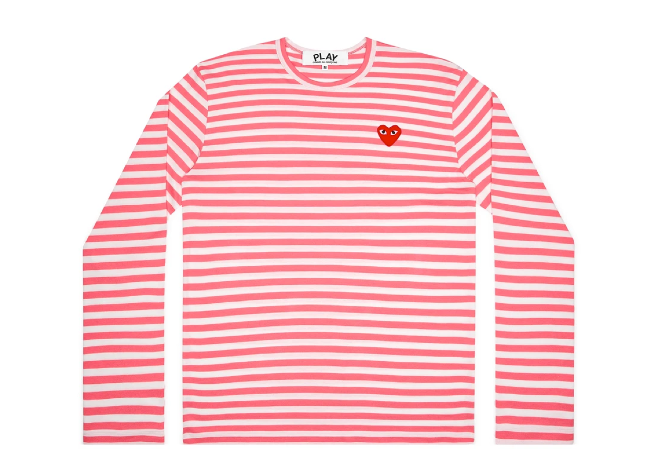 Comme des Garçons PLAY Striped Women Long Sleeve Tee Pink