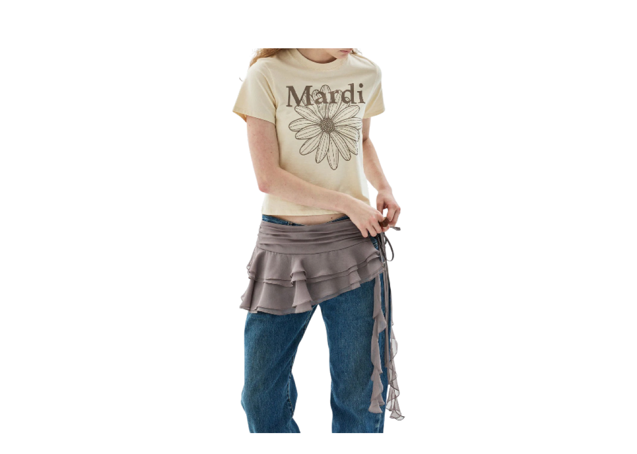 Mardi Mercredi Chiffon Mini Skirt Belt Frill Taupe