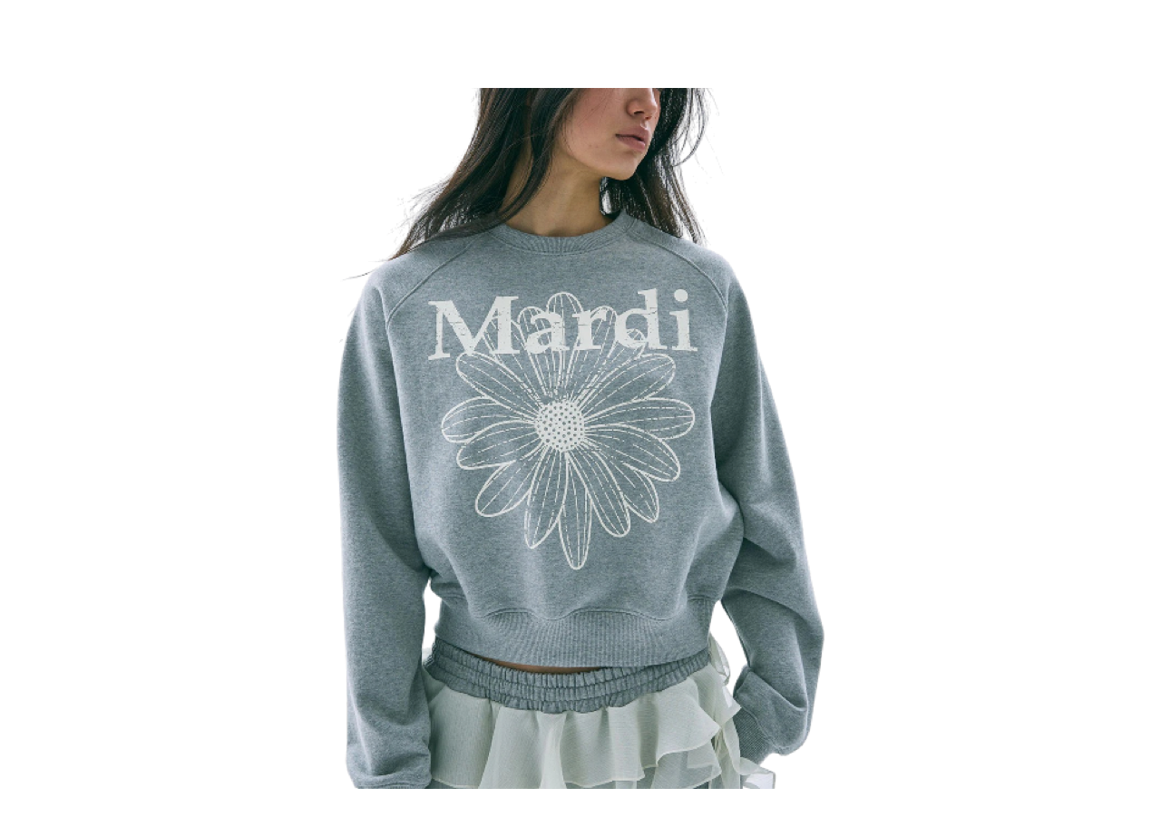 Mardi Mercredi Sweatshirt Raglan Flower Mardi Cracked Grey Ivory