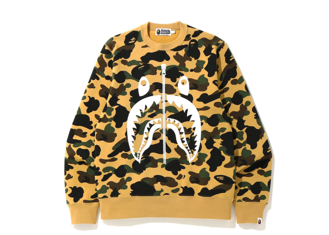 BAPE 1st Camo White Shark Crewneck Yellow