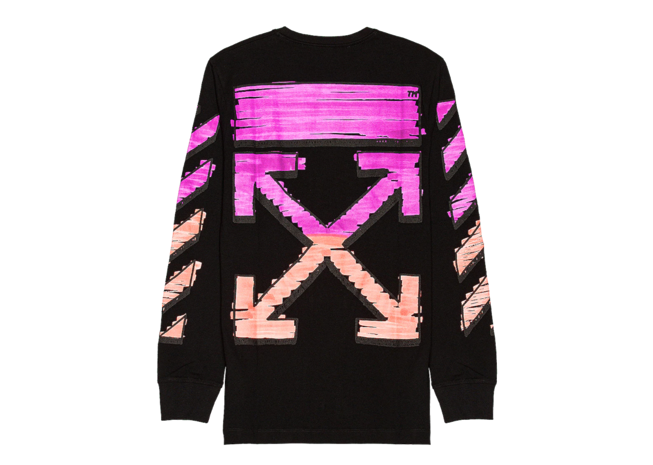 Off-White Diagonal Striped Marker Long Sleeve T-shirt Black Fuchsia - photo 2