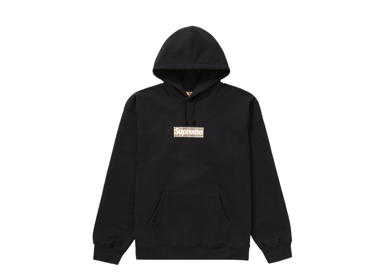 Supreme Burberry Box Logo Hooded Sweatshirt Black