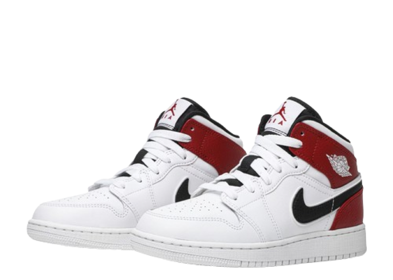Air Jordan 1 Mid White Black Gym Red (Grade School) - photo 2