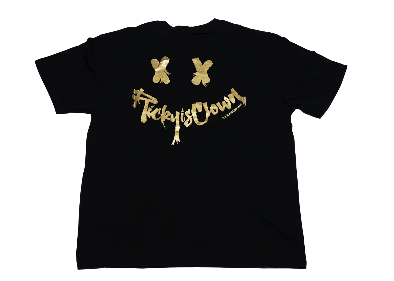 Ricky Is Clown Mummy Peace Love Logo Tee Black Gold