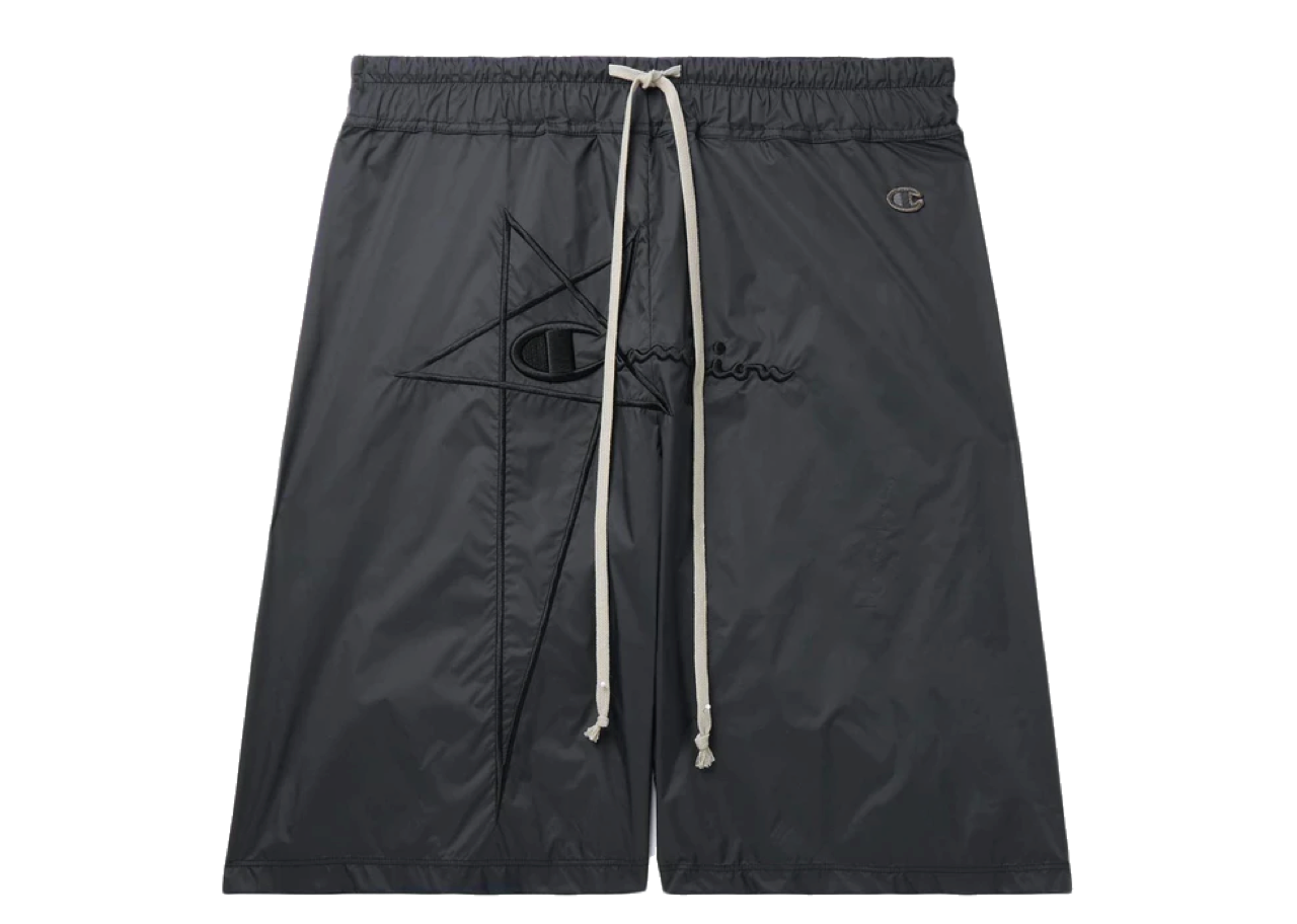 Rick Owens x Champion Logo Embroidered Nylon Shorts Black