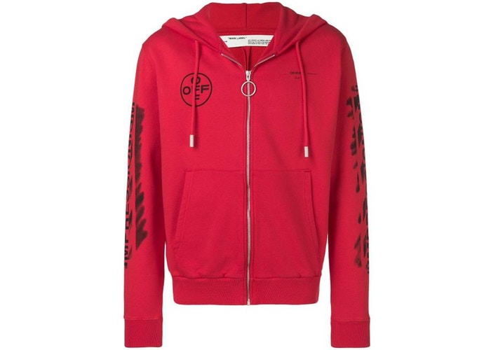 Off-White Diagonal Stencil Zip Up Hoodie Red Black