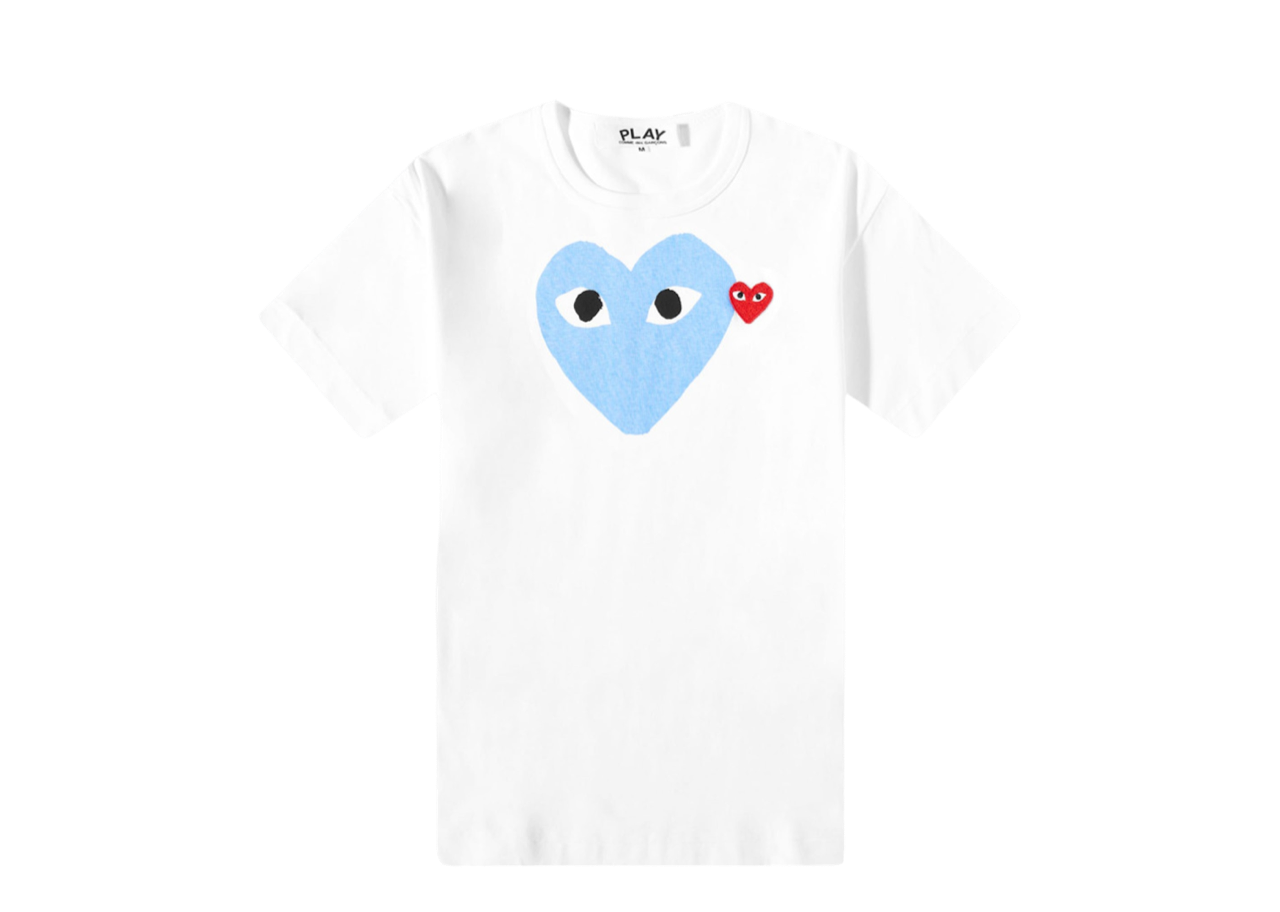 Comme Des Garcons PLAY Red Heart Colour Heart Tee White/Light Blue/Red