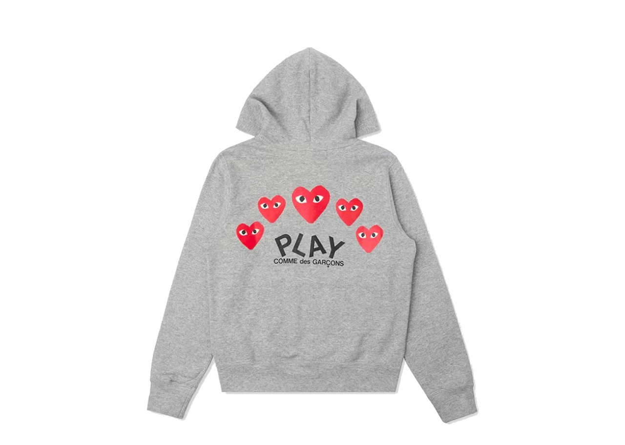 CDG Play Red Multi Heart Zip Up Hoodie Grey - photo 2