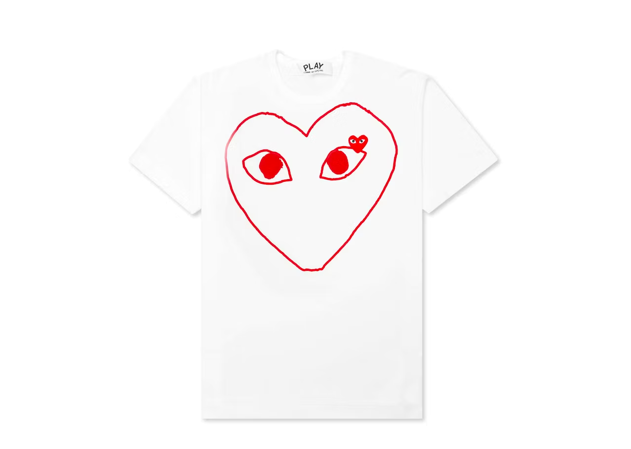 CDG Play Red Emblem Outline T-Shirt White
