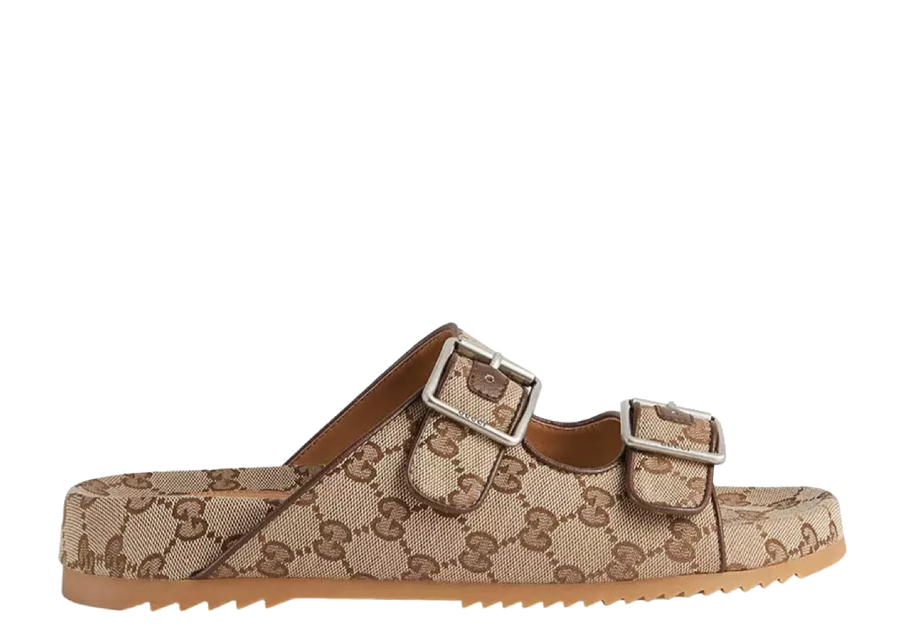 Gucci Straps Slide Sandals Beige Ebony