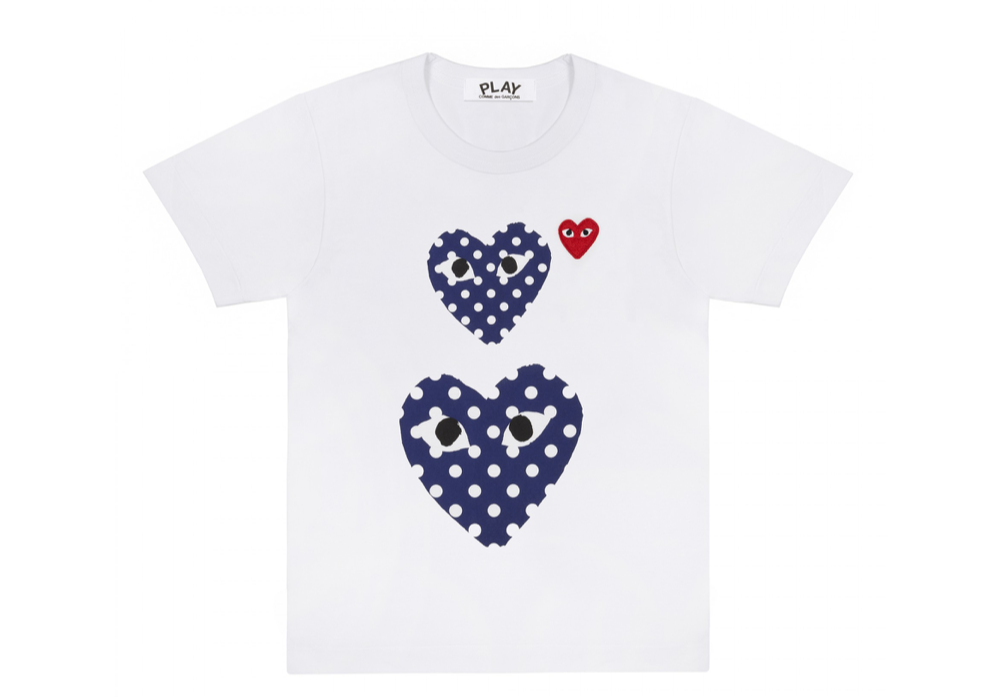Comme Des Garçons Play Polka Dot Double Heart Women T-Shirt White