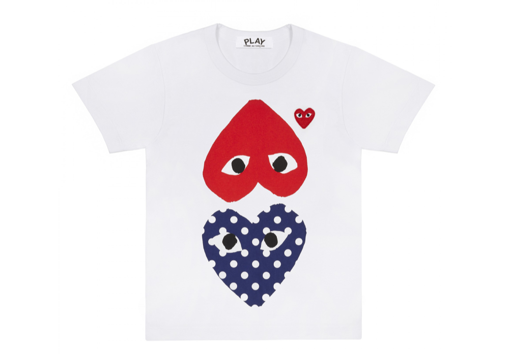 Comme Des Garçons Play Polka Dot With Upside Down Heart T-Shirt White